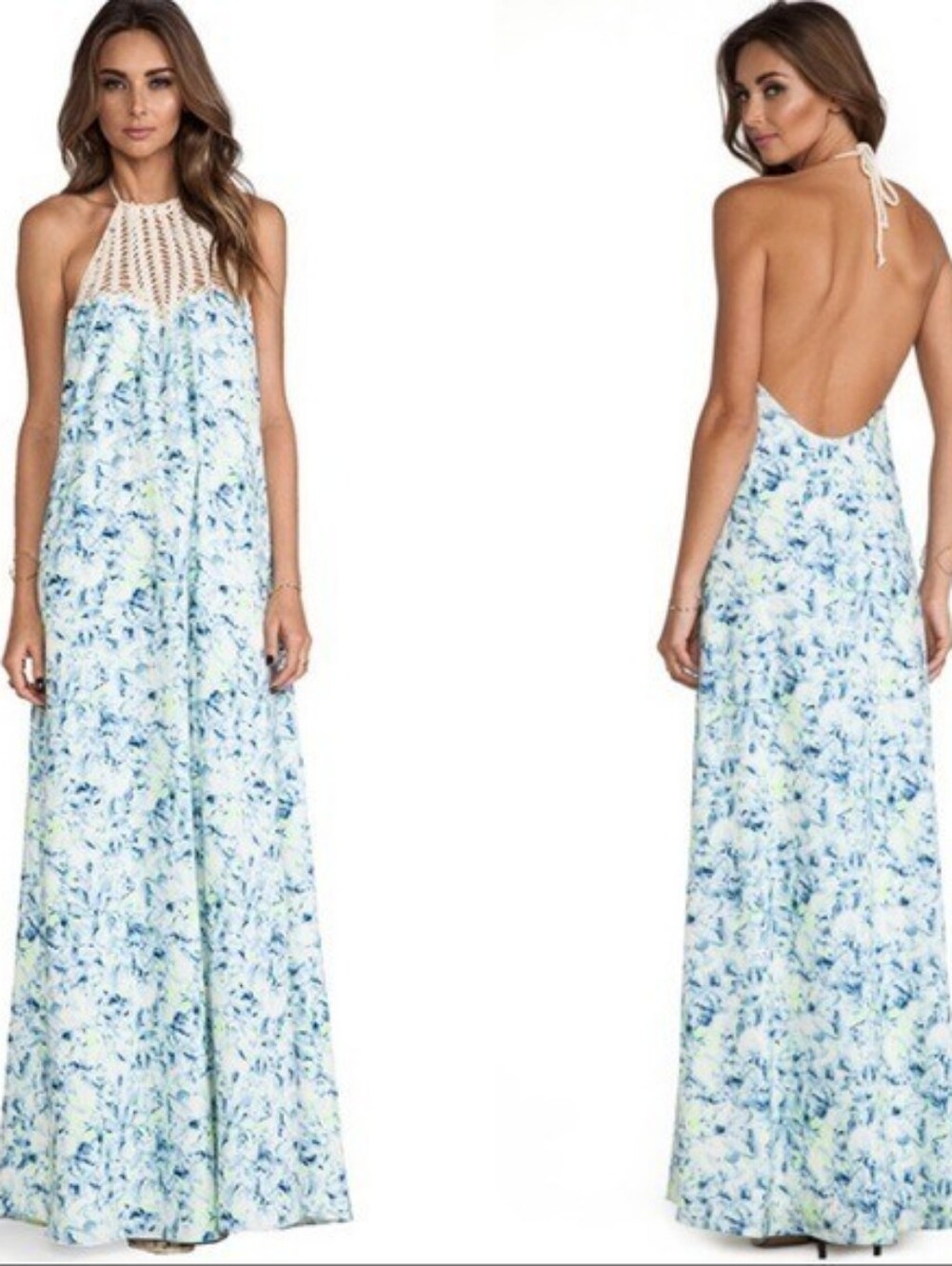 Lovers + Friends Maholo Halter Maxi Dress Tropical Floral Wedding Guest Resort M